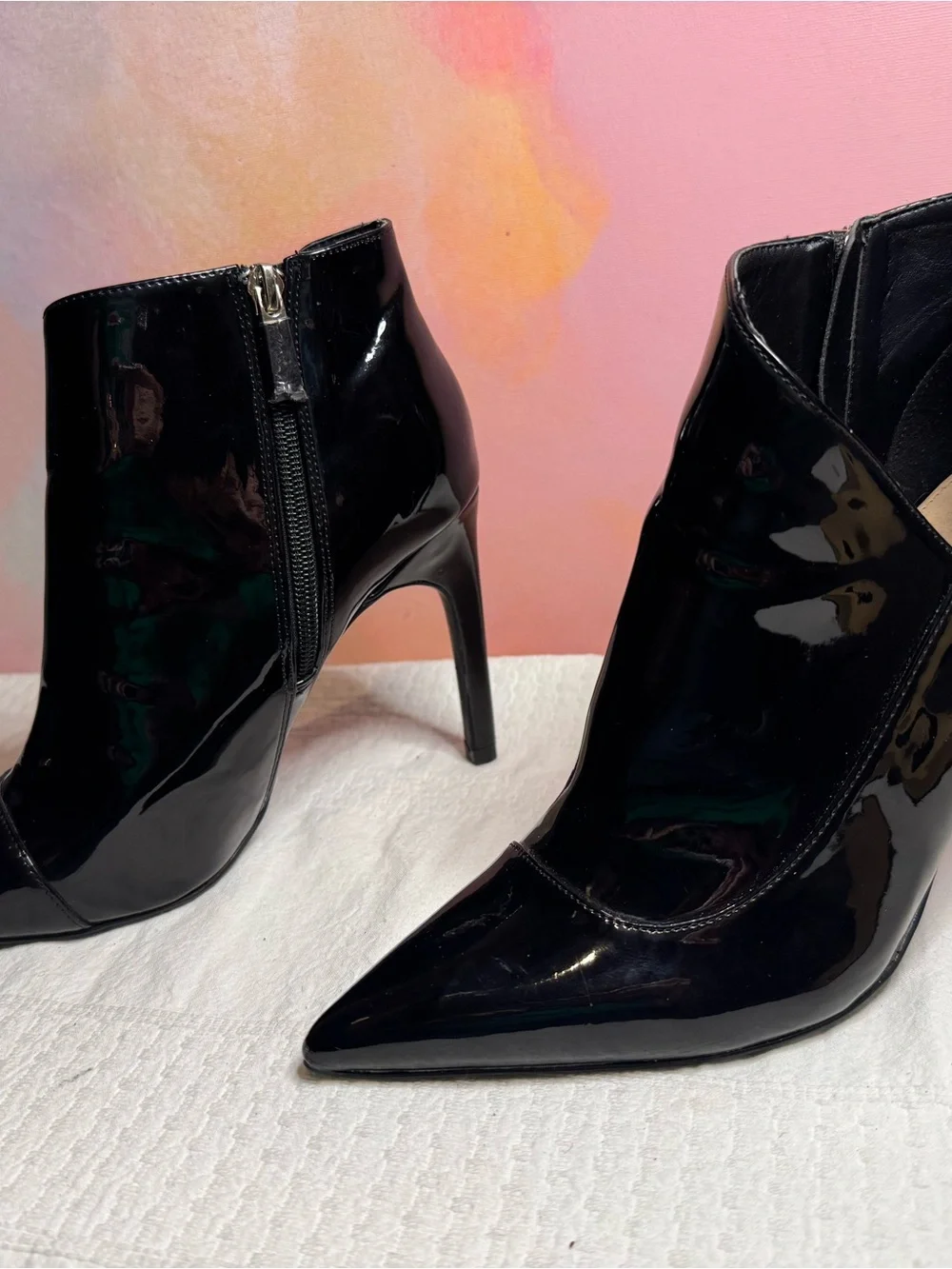 Zara Black Patent Pointed Toe Ankle Booties